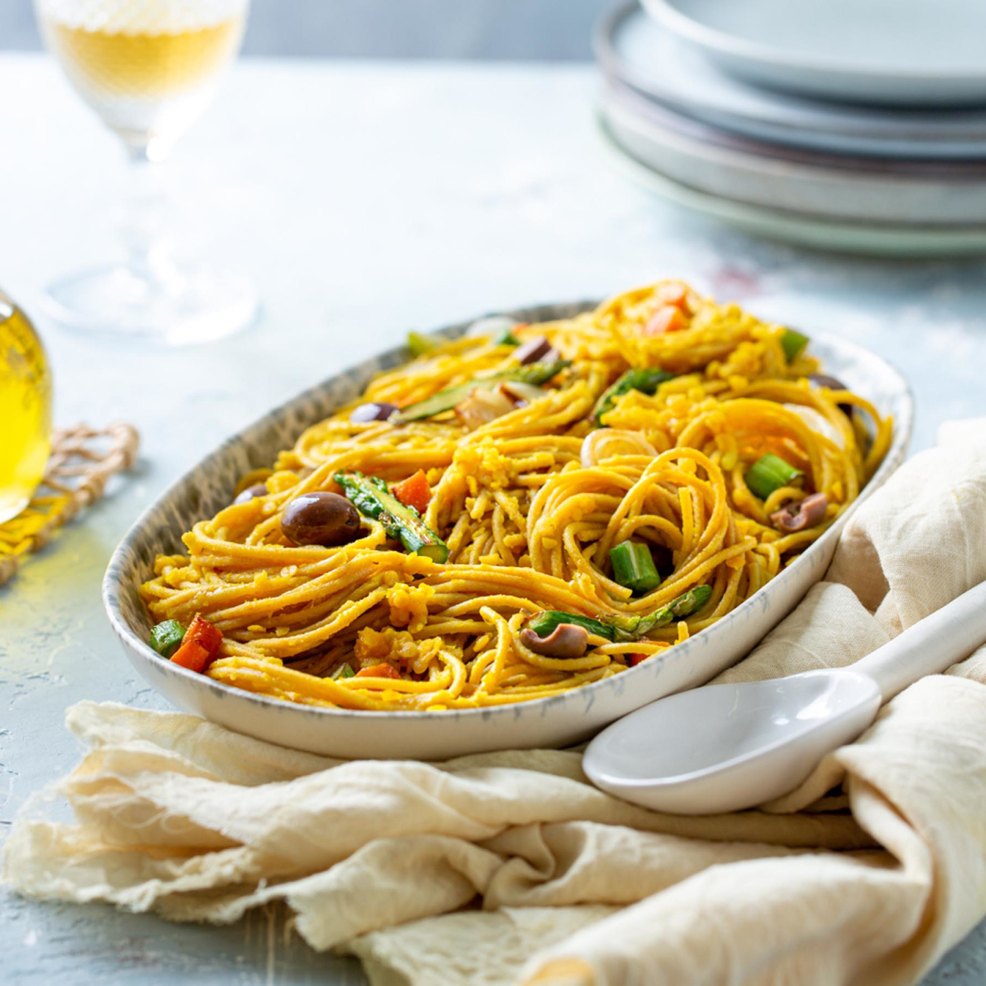NaturaSi-Ricette-Spaghetti integrali con lenticchie e asparagi