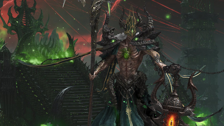 In-game image of boss Akkan holding his snake staff during a Legion Raid