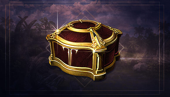Cofre de oro del paquete de iniciación de vencedor con el logotipo de Lost Ark en la parte frontal.