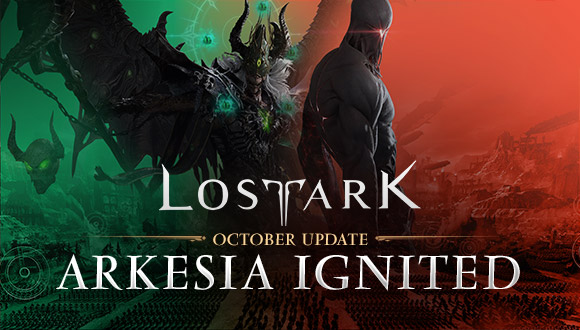 The Arkesia Ignited key art, featuring Akkan and Aegir on a red and green background