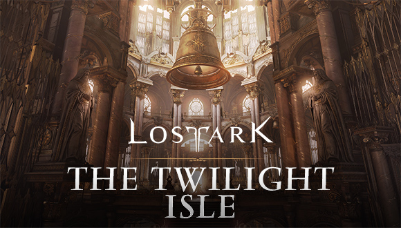 Cathedral with an glowing illuminated background and the text "The Twilight Isle"