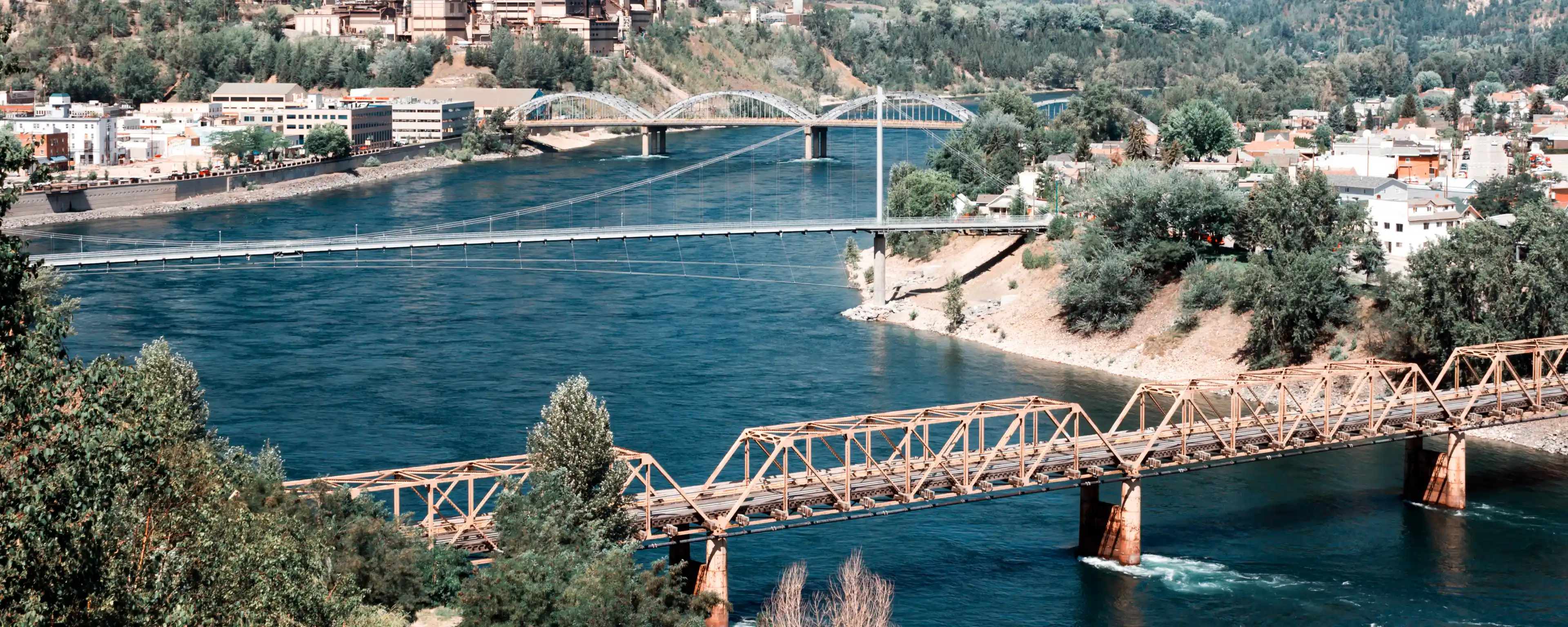 Aerial view of the Trail bridge in Trail, BC