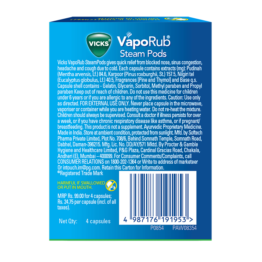 Buy Vicks Vaporub Steampods For Steam Inhalation, Quick Relief From Blocked  Nose, Sinus Congestion, Headache, Cough, Cold Online at Best Price of Rs 99  - bigbasket