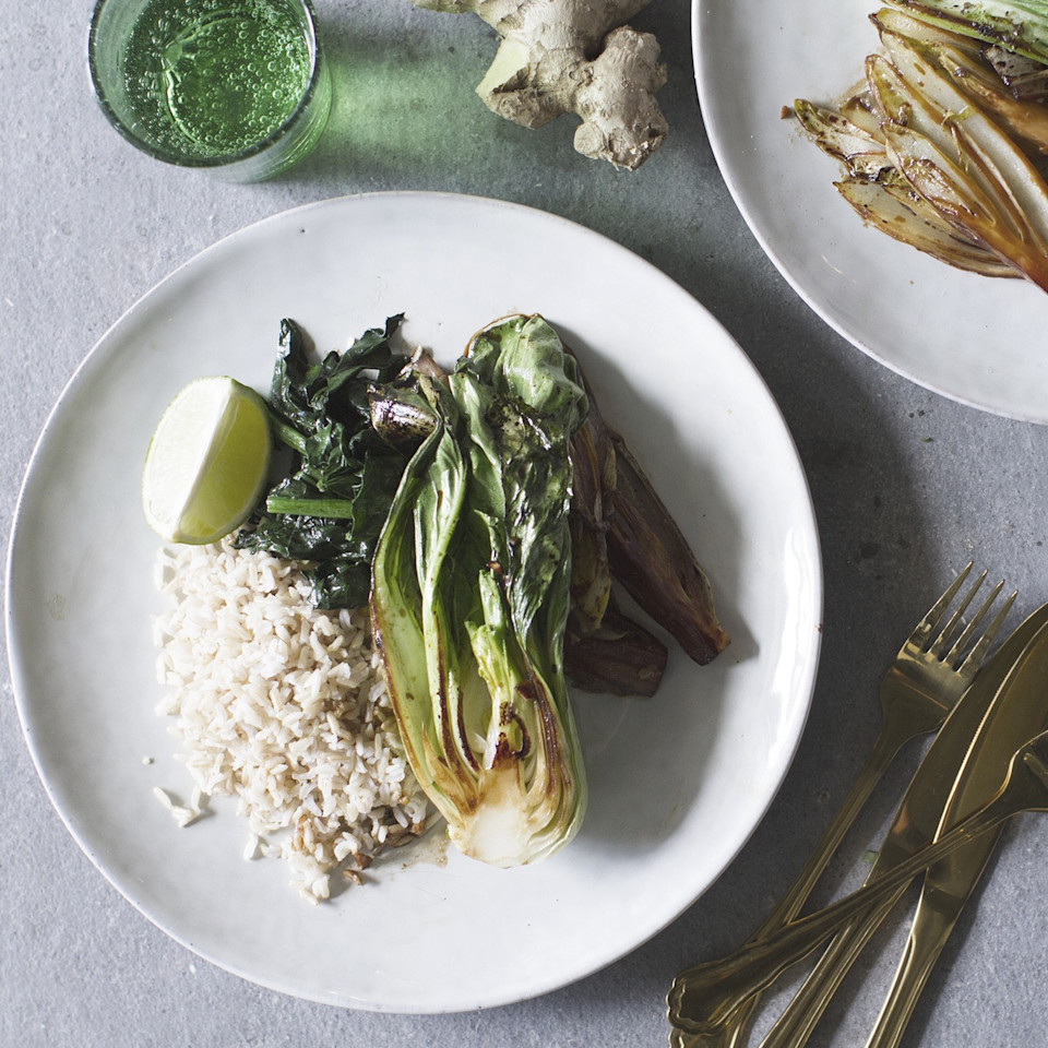 Stir fry with spinach chicory and baby bok choy Header