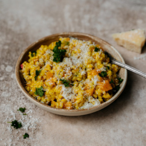 This pearl barley and pumpkin risotto is perfect for chilly autumn nights