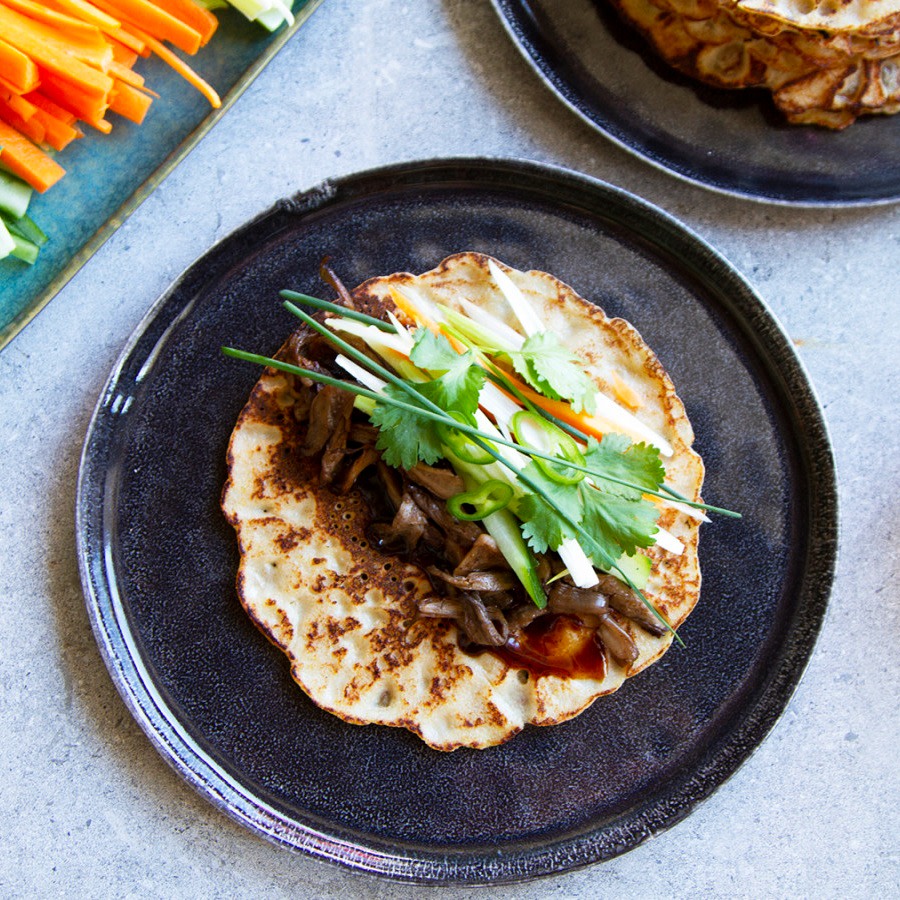Veggie Peking Duck with crispy oyster mushroom