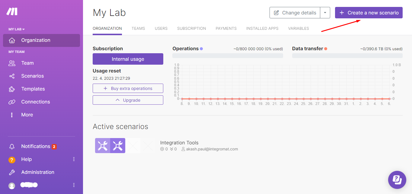 Make scenario builder interface showing initial setup