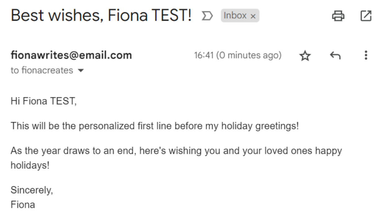 Example of a personalized email sent by the automation