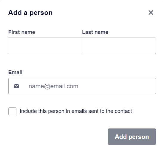 Screenshot of Xero contact settings showing the 'Include this person in emails sent to the contact' checkbox.