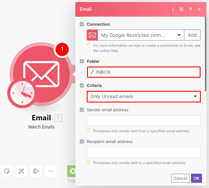 Email draft module configuration