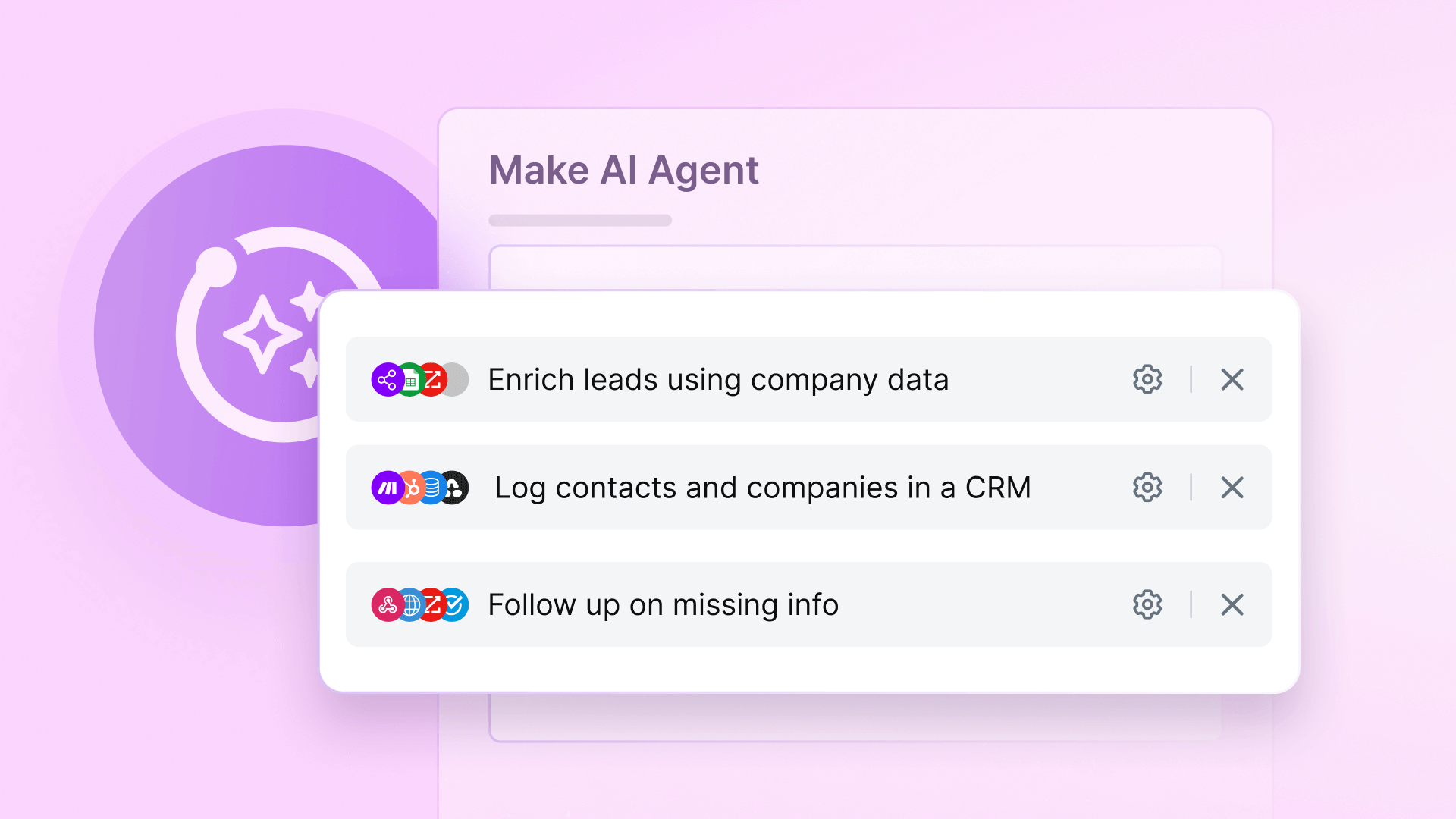 Diagram showing AI sales agent workflow between email, CRM and enrichment tools