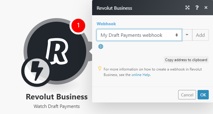 Screenshot of saving the Revolut Business module configuration