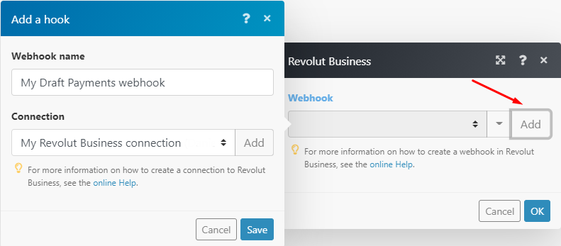 Screenshot of the Revolut Business connection setup