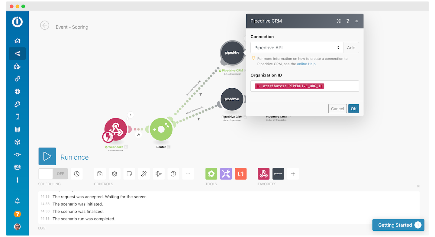Screenshot of the first step in a Make.com trigger sequence.