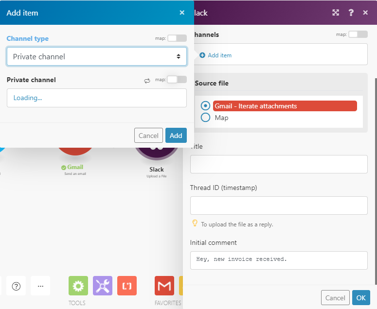 Slack Upload a file module configuration