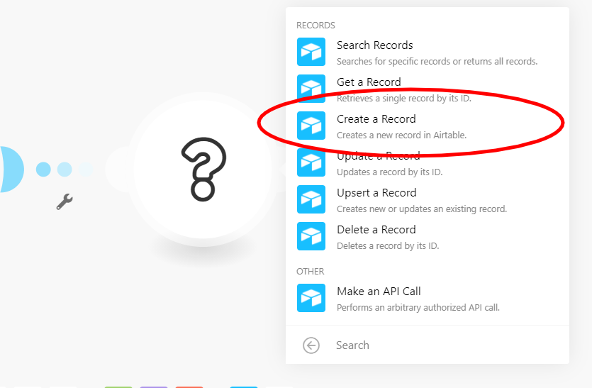 Configuring the 'Create a record' Airtable module