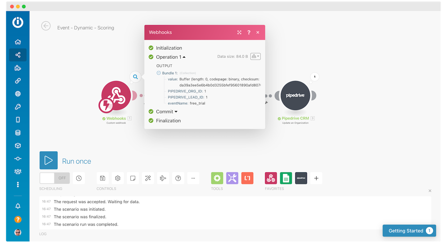 Screenshot of event name included in a Make.com webhook.