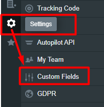 Autopilot custom fields interface showing where to add Shopify cart tracking