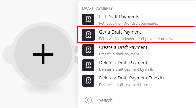 Screenshot of selecting the 'Get a draft payment' module