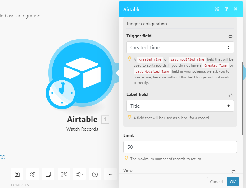 Configuring the trigger field in Airtable