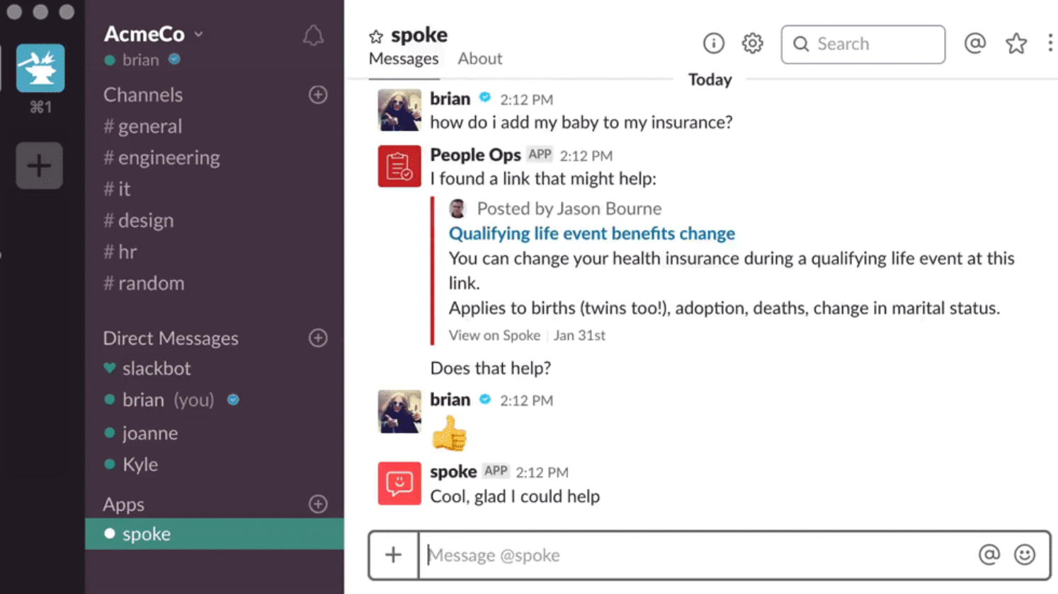 atSpoke knowledge base integrated with Slack