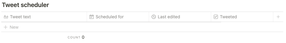 Notion database setup for tweet scheduling