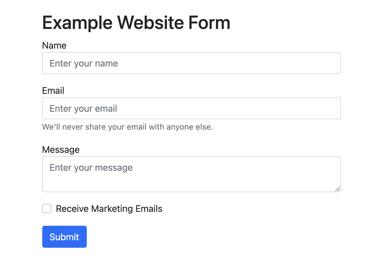Example of a custom HTML website form
