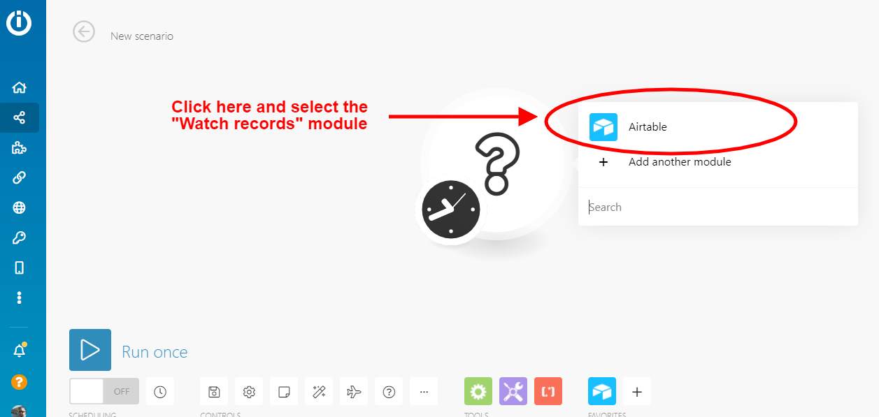 Selecting the Airtable 'Watch records' module