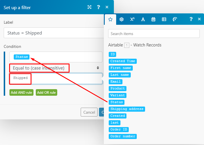 Configuring a filter in Make.com
