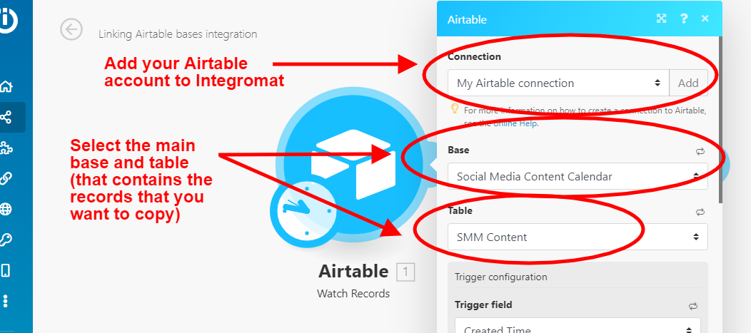 Configuring the 'Watch records' Airtable module