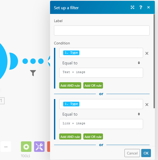 Setting up filter conditions for the Airtable scenario