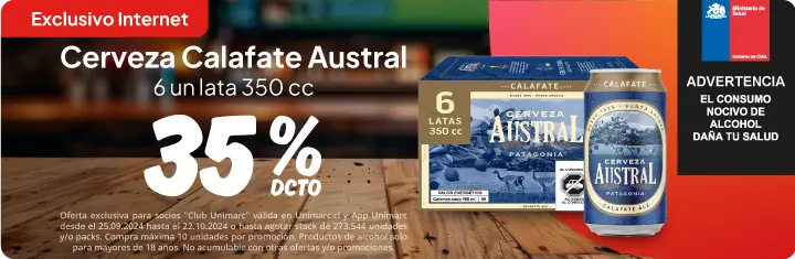 Pack de 6 Cerveza Calafate Austral 35% descuento