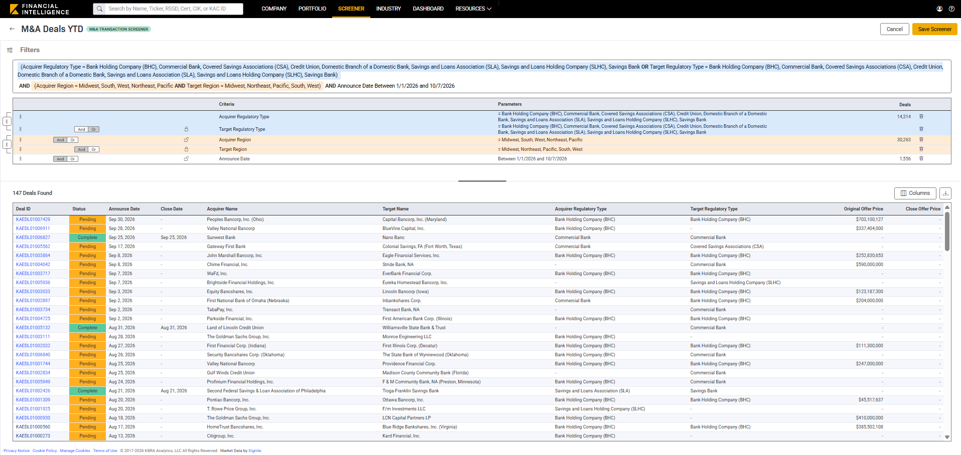 M&A Screener