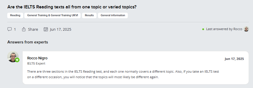 Screenshot - Are the IELTS Reading texts all from one topic or varied topics?
