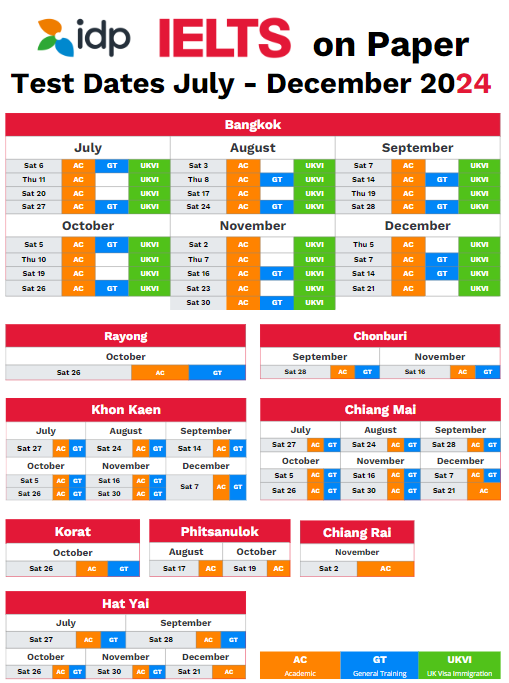 IDP IELTS on Paper Test Dates July - December 2024