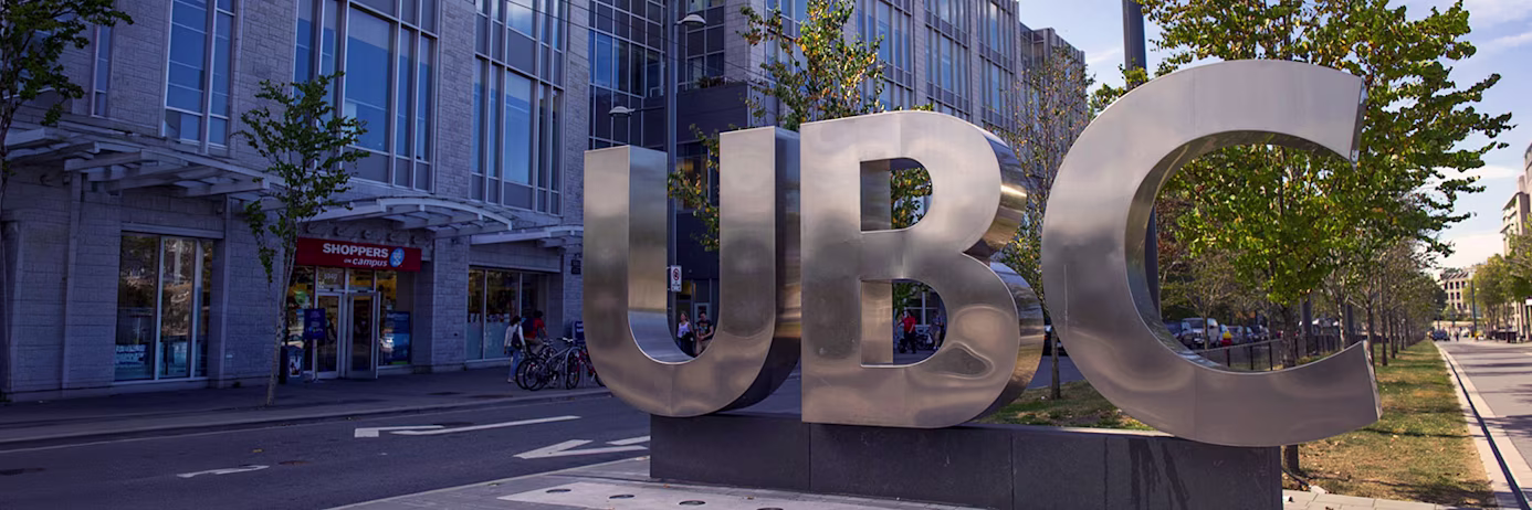 IELTS Requirements for UBC Landing Page - The UBC sign signifies that you are on the University of British Columbia campus.
