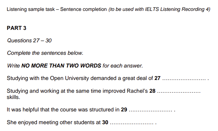 IELTS Listening Sentence completion practice question