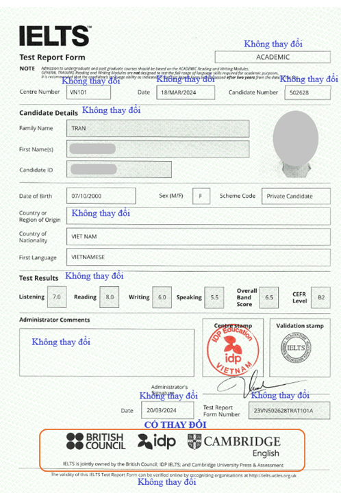 Chứng Chỉ IELTS Test Report Form