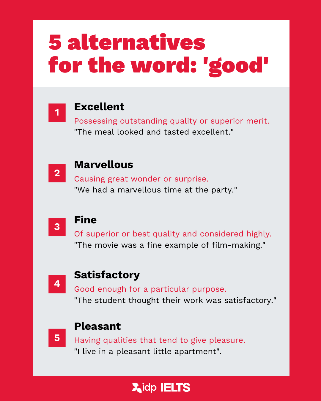 5 alternatives for the word -good-