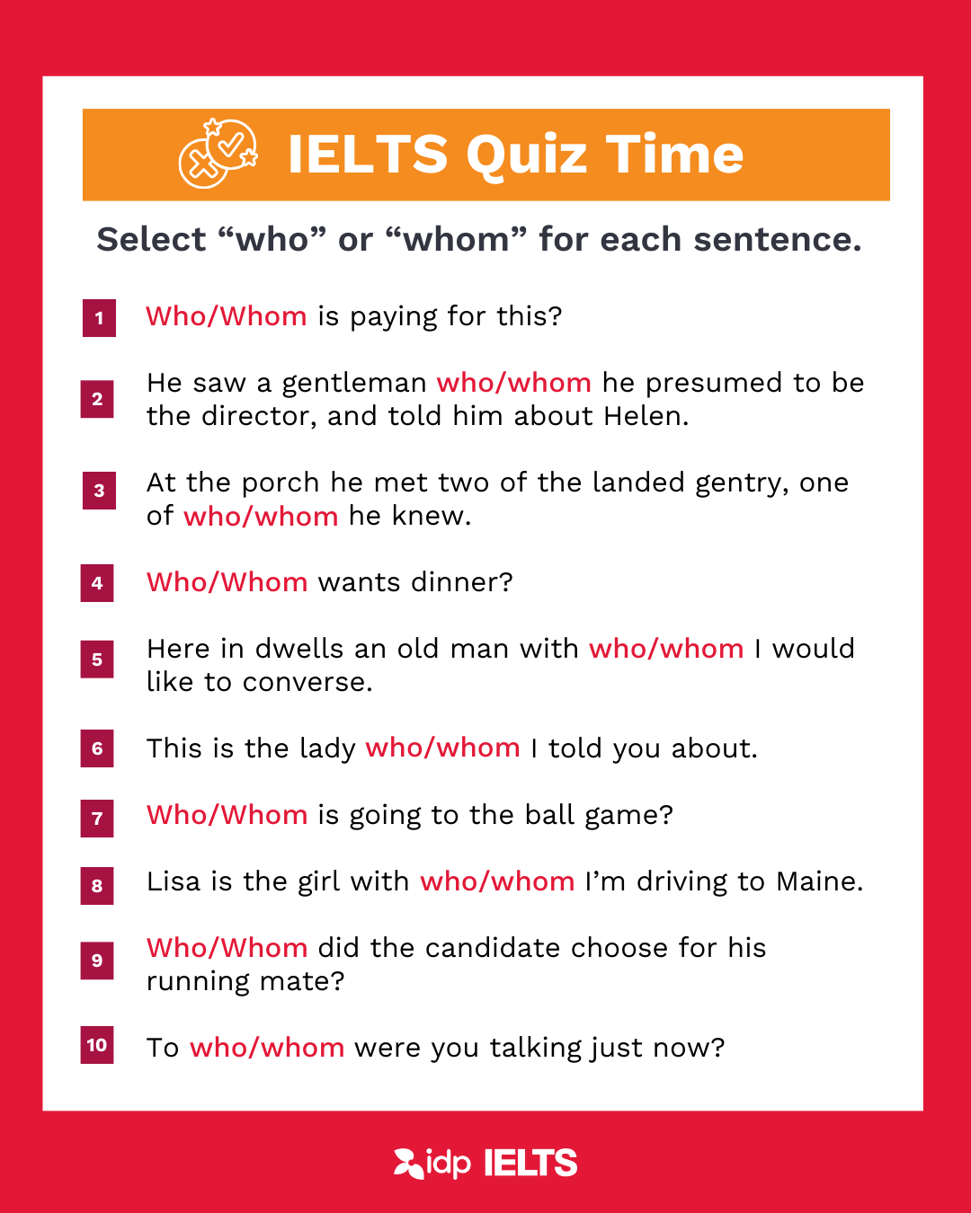 IELTS Quiz Time - Who vs Whom - graphic