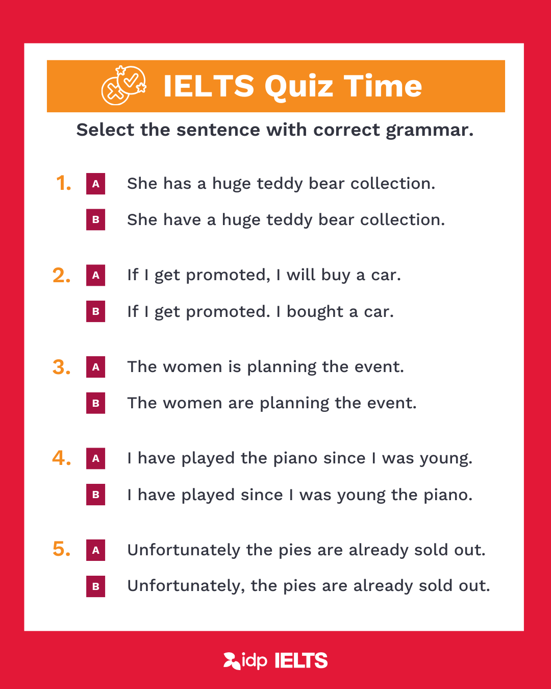 IELTS Quiz Time - Grammar - common mistakes