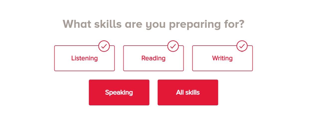 A snapshot of the filters in the IELTS Prepare - onboarding page. Global
