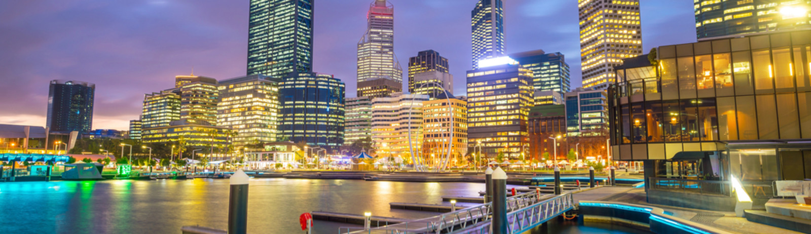 Downtown Perth skyline in Australia at twilight.