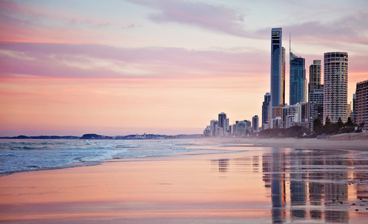 Gold Coast shore with sky scrapers.