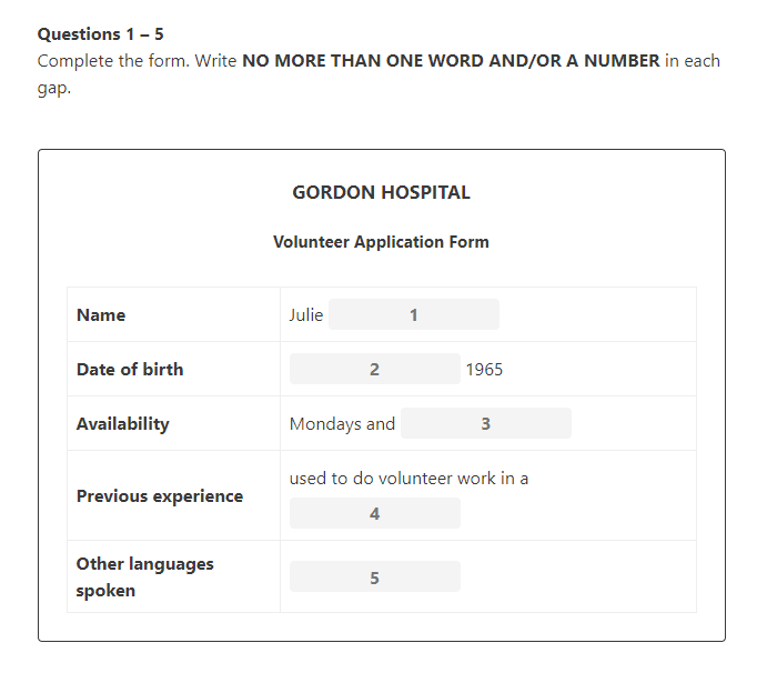 Form Completion 1