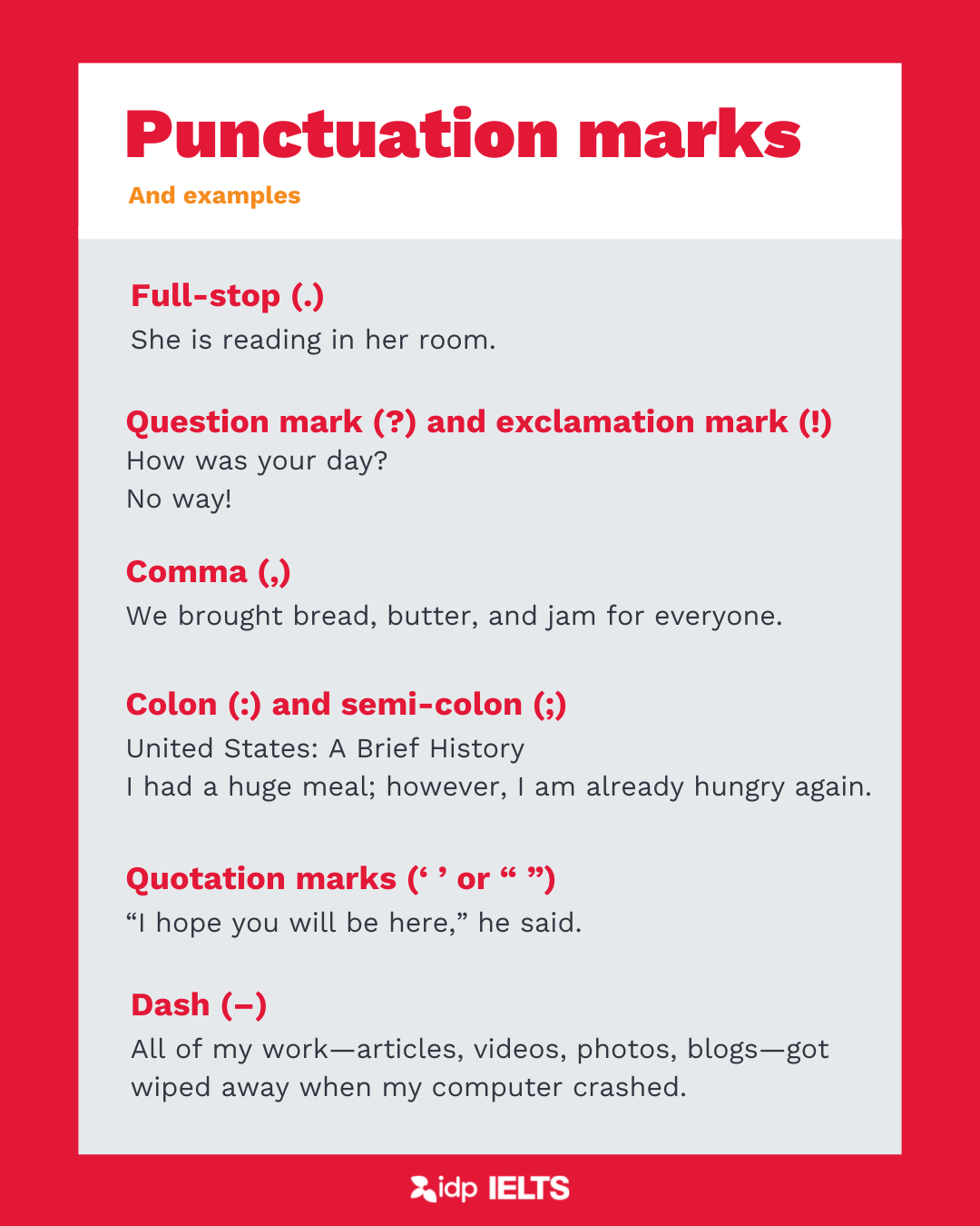 Punctuation marks and examples - infographic