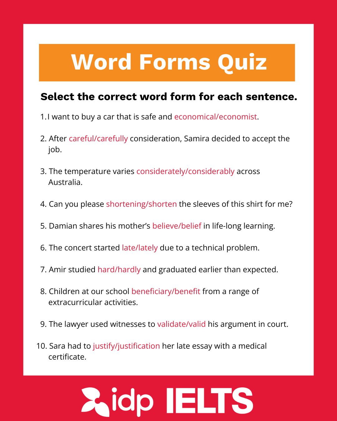 Word forms quiz - Global 