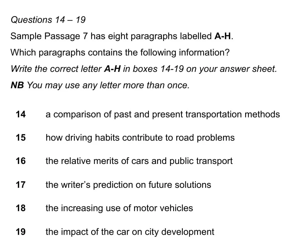 IELTS Reading Matching Information sample