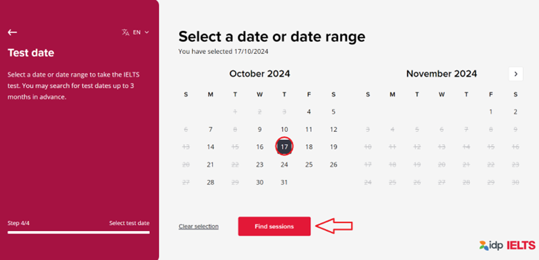 Select your preferred date or date range, then click “Find sessions”. 