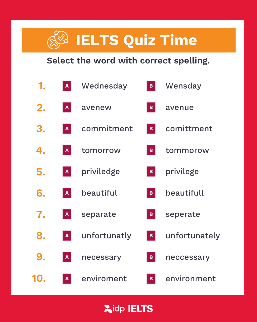 IELTS Quiz Time - Spelling - graphic